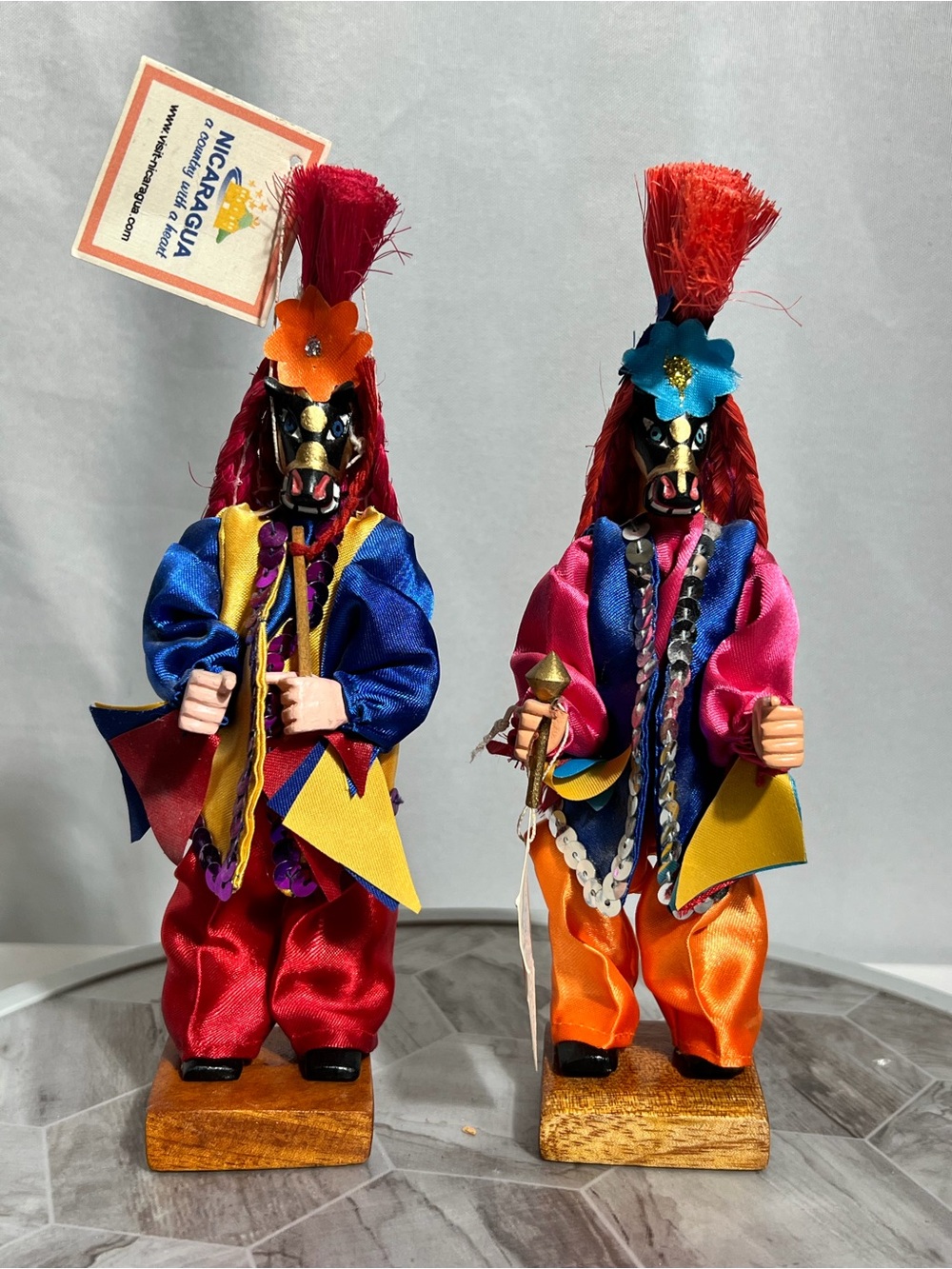 Nicaragua Folk Art Güegüense Macho Ratón Handmade Figurine Doll Pair 8.5”